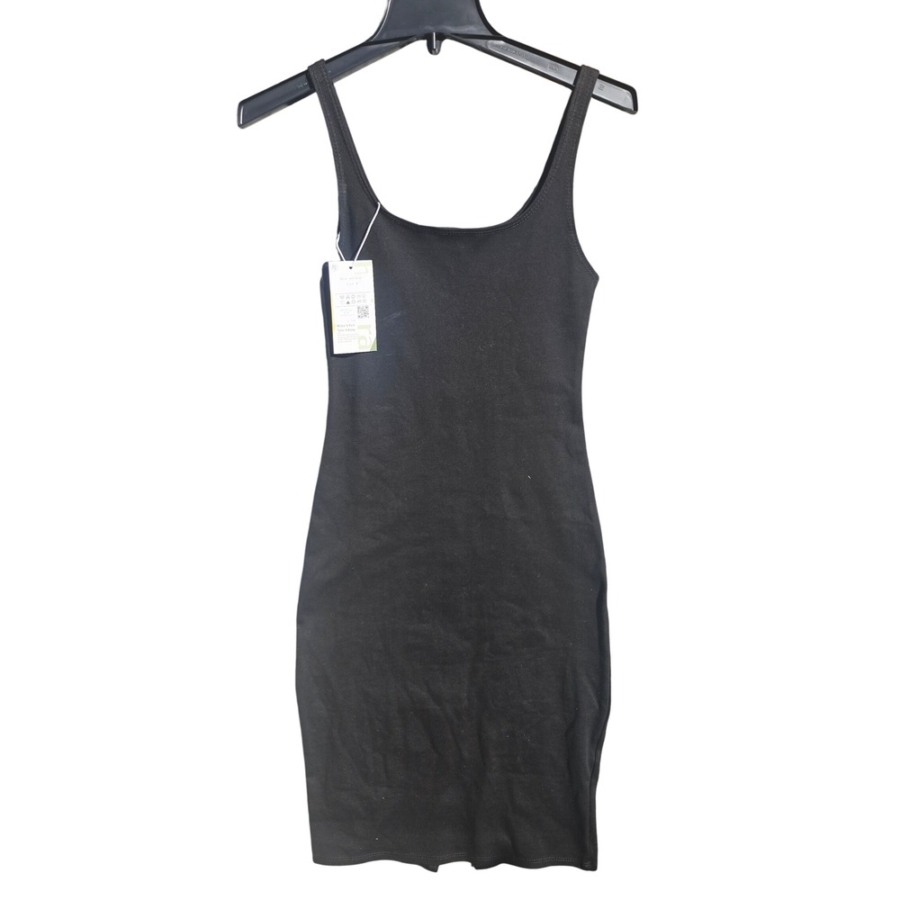 Halara 20Y‎ NWT Black Bodycon Midi Dress Scoop Neck Sleeveless Back Slit Medium